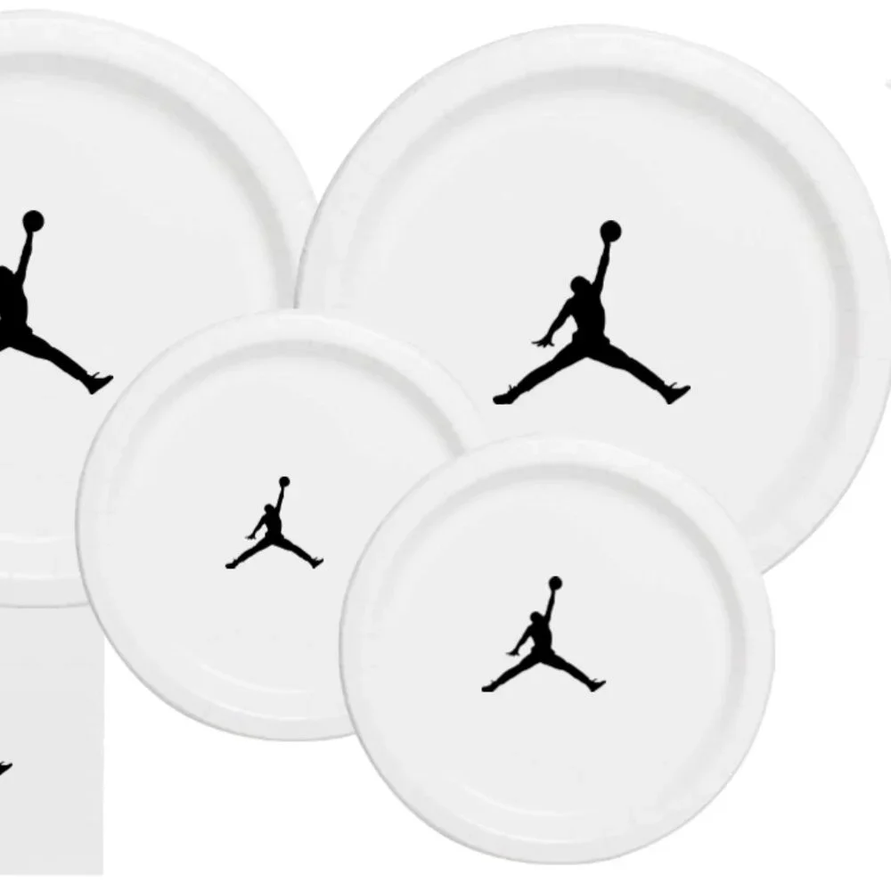White | Jumpman Plates | Basketball Birthday Paper Plates | Disposable| 60 Piece